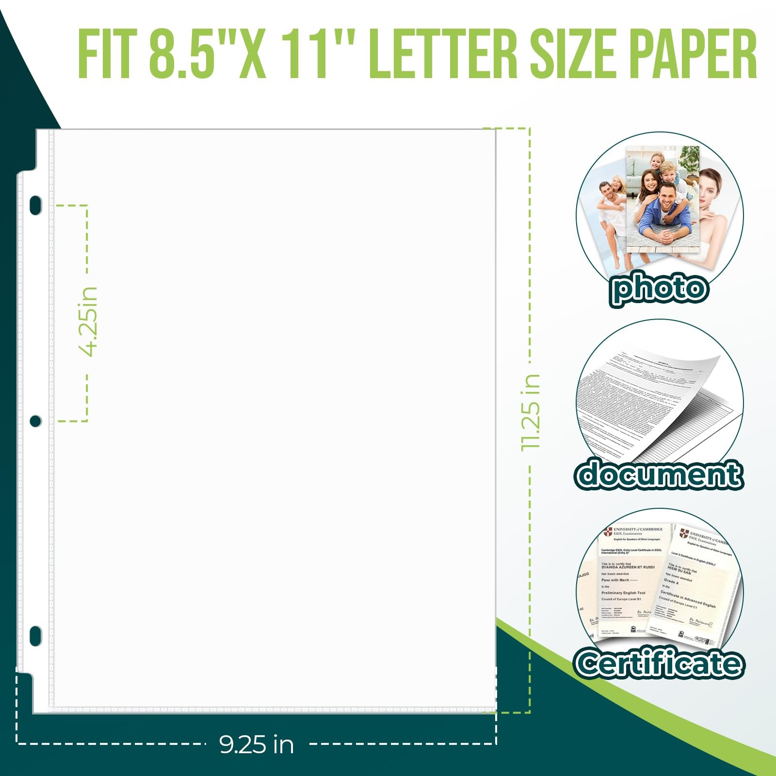 Sheet Protectors 8.5 x11 Inch Clear Page Protectors for 3 Ring Binder,100 Pac…