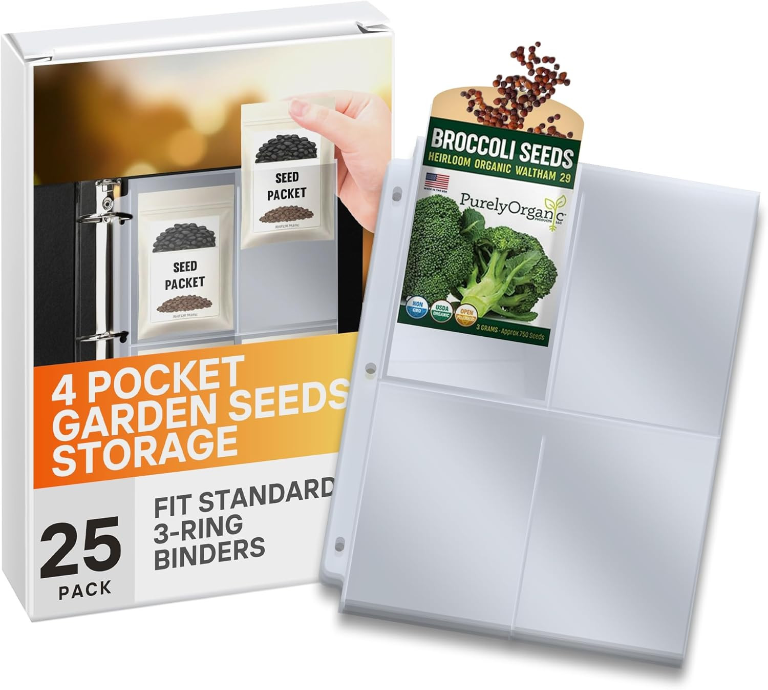 200 Pockets Seed Storage Organizer Sleeves (3.5″ x 5.25″) – top Loading 4 Pocket