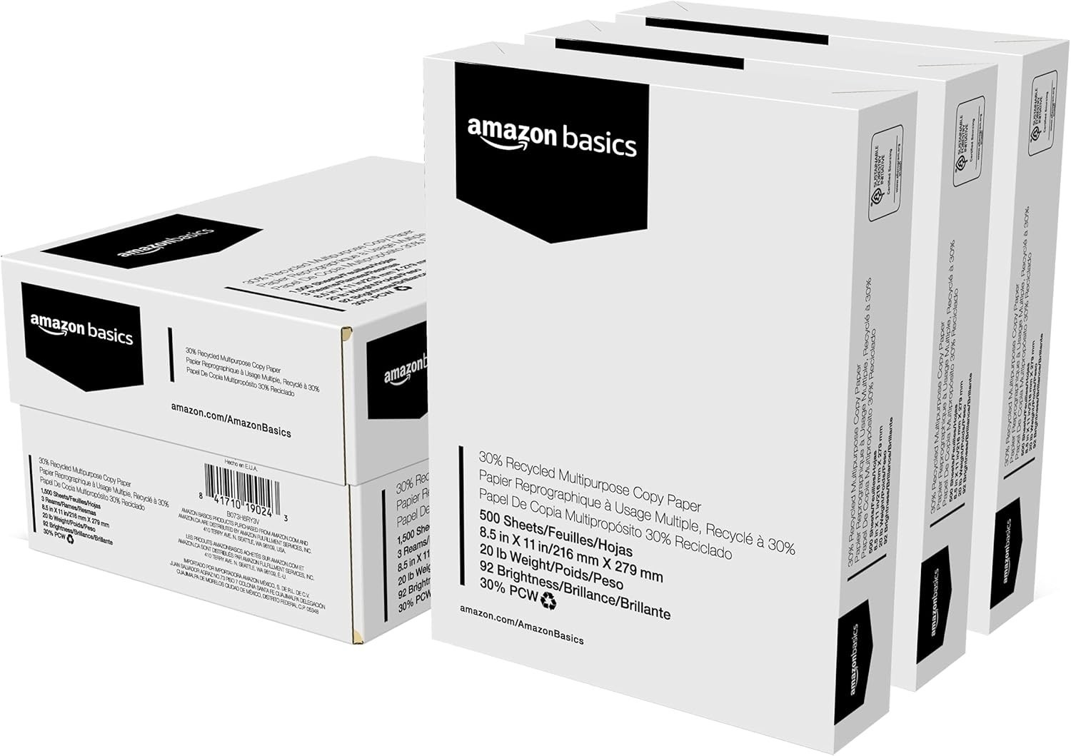 Professional Quality 30% Recycled Copy Printer Paper, 8.5×11 Inches, 3 Reams