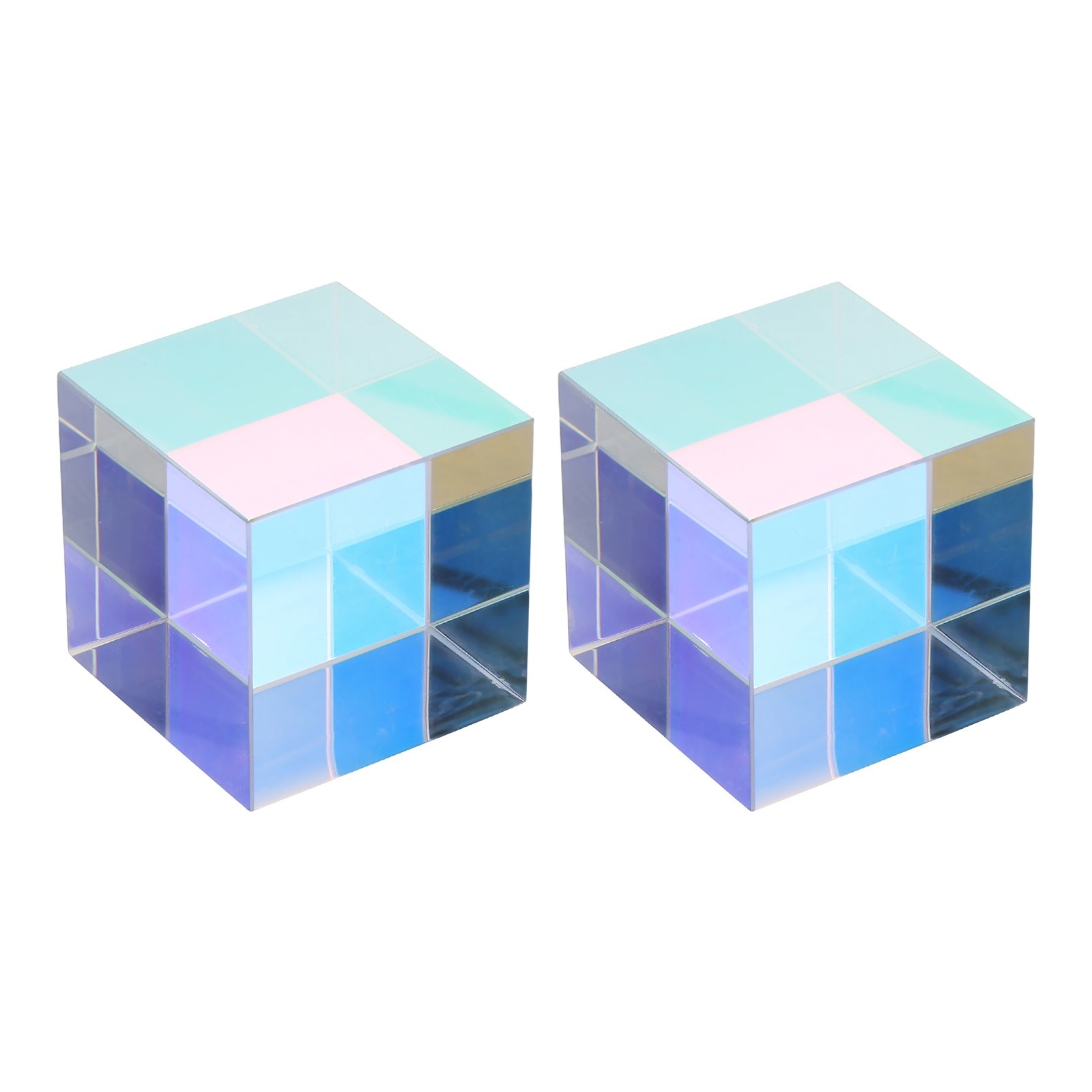 2 Pcs Cube Prism, 50mm K9 Crystal Prism Optical Glass X-Cube Glass Figurine