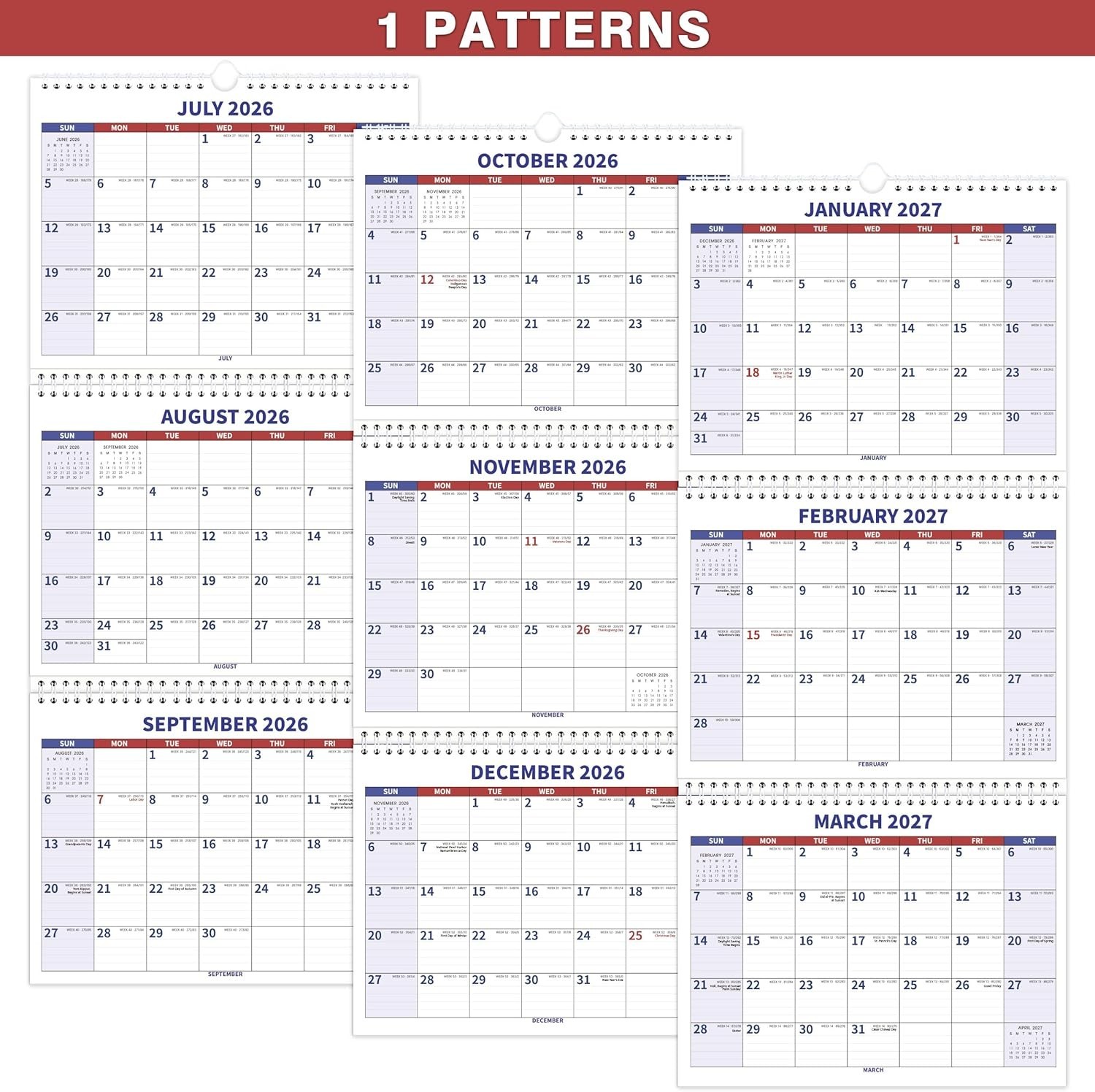 Unicor 2026 Fed Wall Calendar, Qty=2, Individual, Single, Displays 3