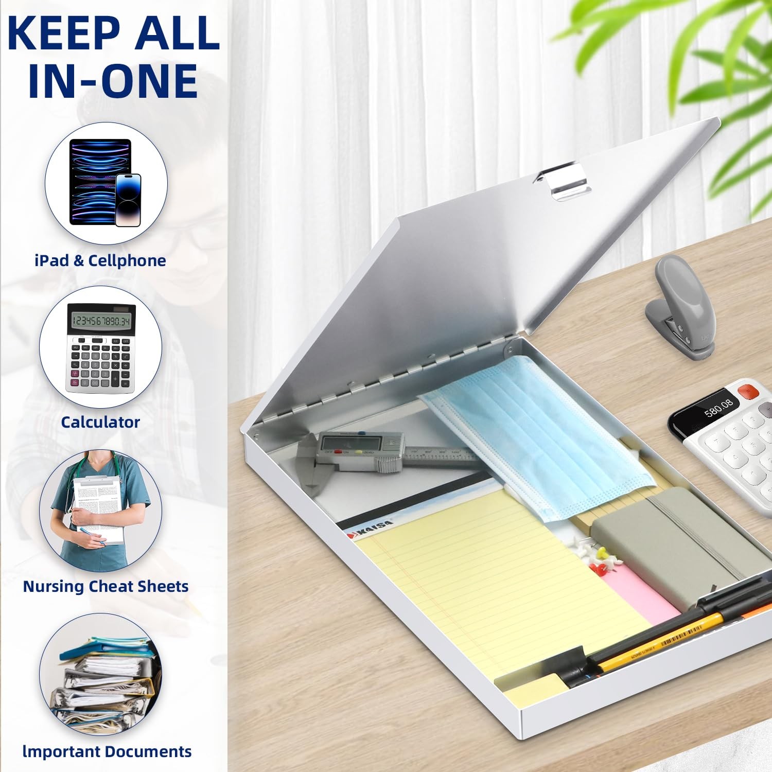 Metal Clipboard with Storage, Letter Size Form Holder Portfolio Aluminum Metal