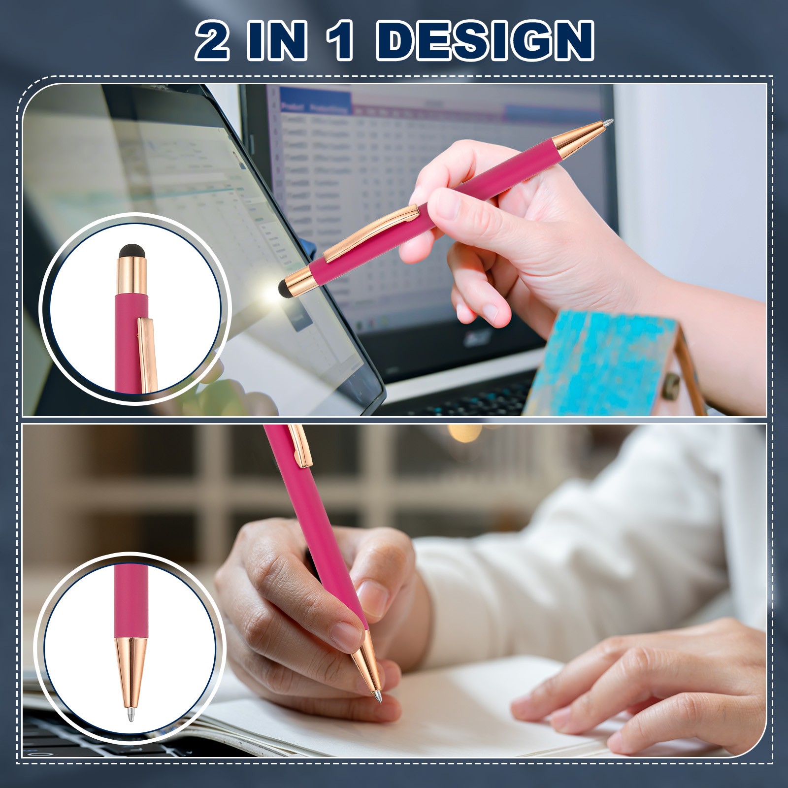 Ballpoint Pen with Stylus Tip, 6Pcs Black Ink Stylus Pen Style 2, Purple