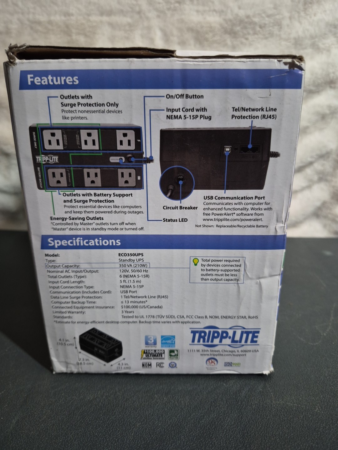 Tripp Lite ECO350UPS 350 VA 316 J 6-Outlet Energy-Saving Standby UPS New