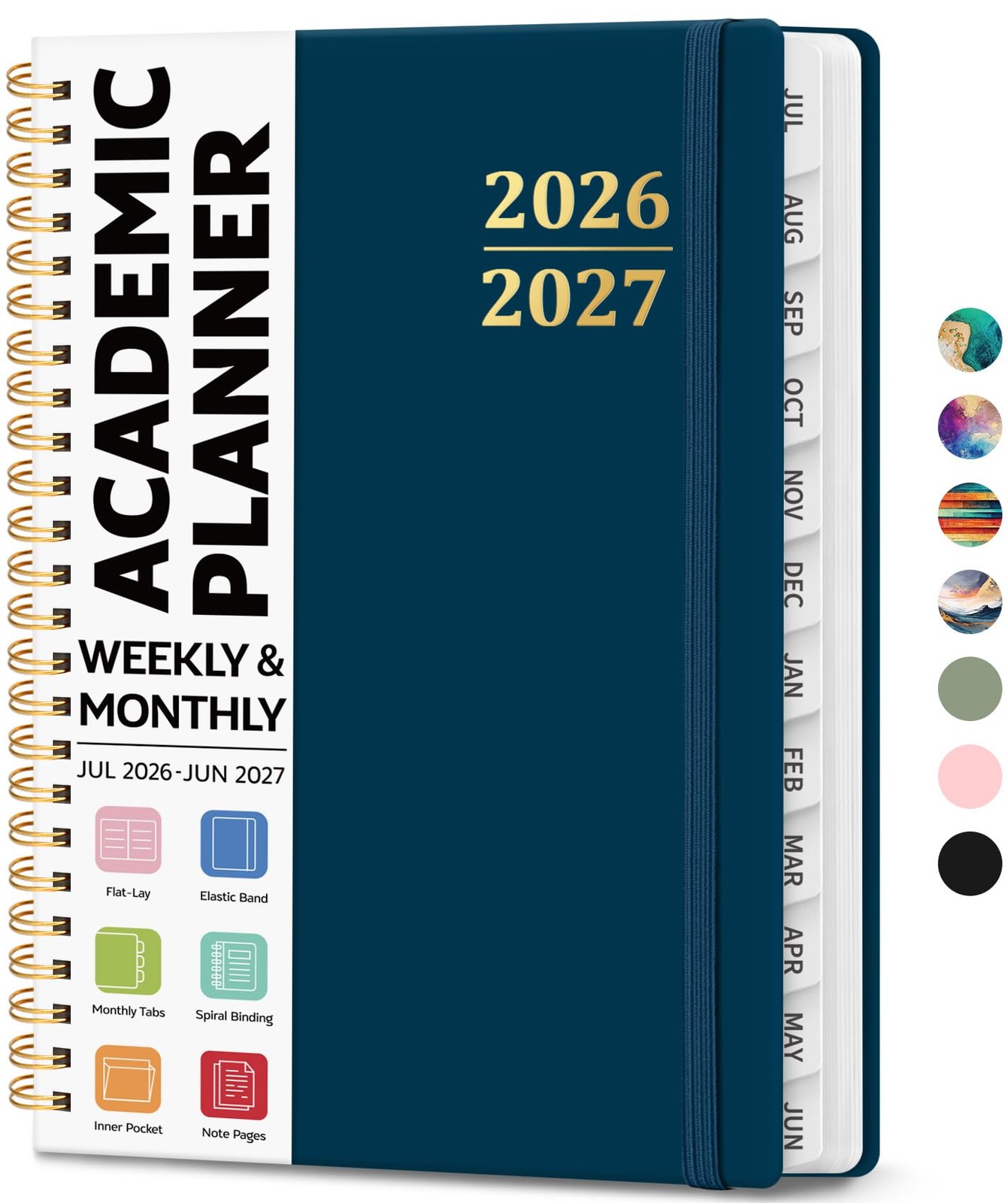 Academic Planner 2026-2027, Weekly and Monthly (6.4″x8.5″) A5, G.Navy