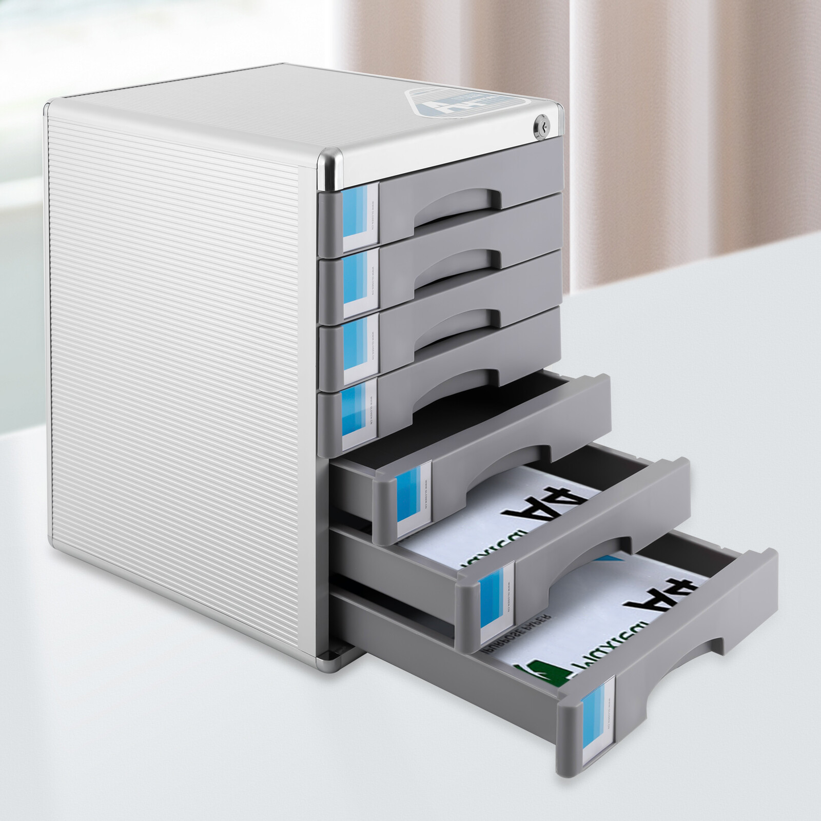 Rectangular Document Storage Box 7 Compartments Drawer Desktop File Organizer