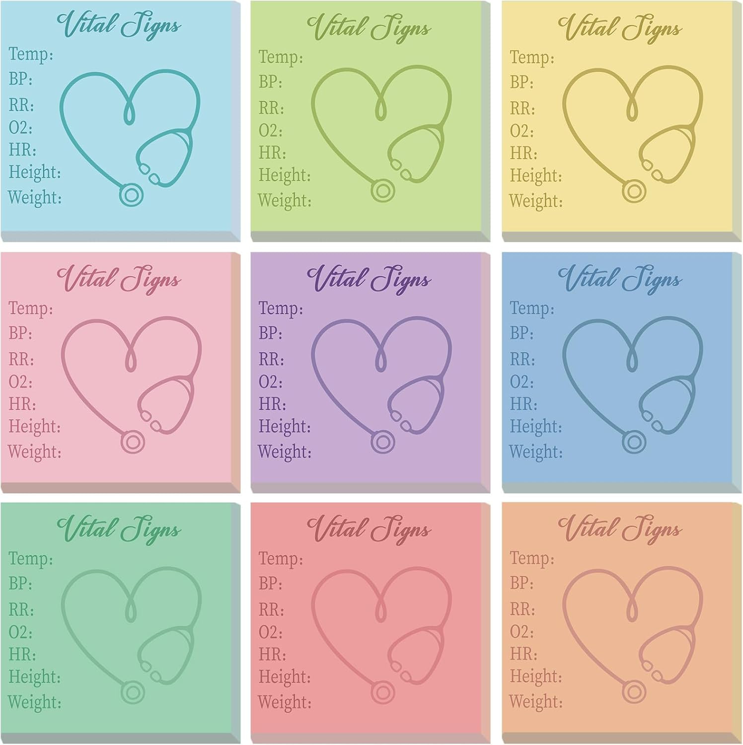 9 Pcs Vital Signs Sticky Notes Cute Self Stick Notepads Easy to Post Desk Suppli