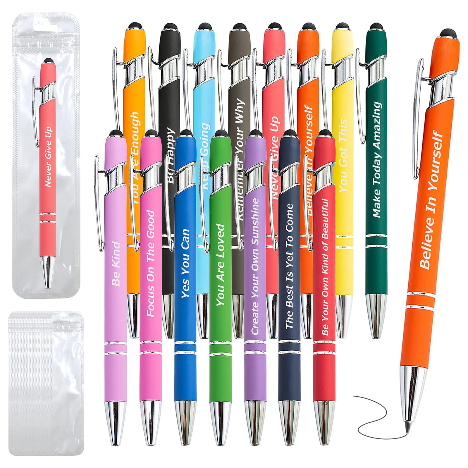 200 Piece Inspirational Pens Kit with Stylus Tip & Sayings – 100 Motivational…