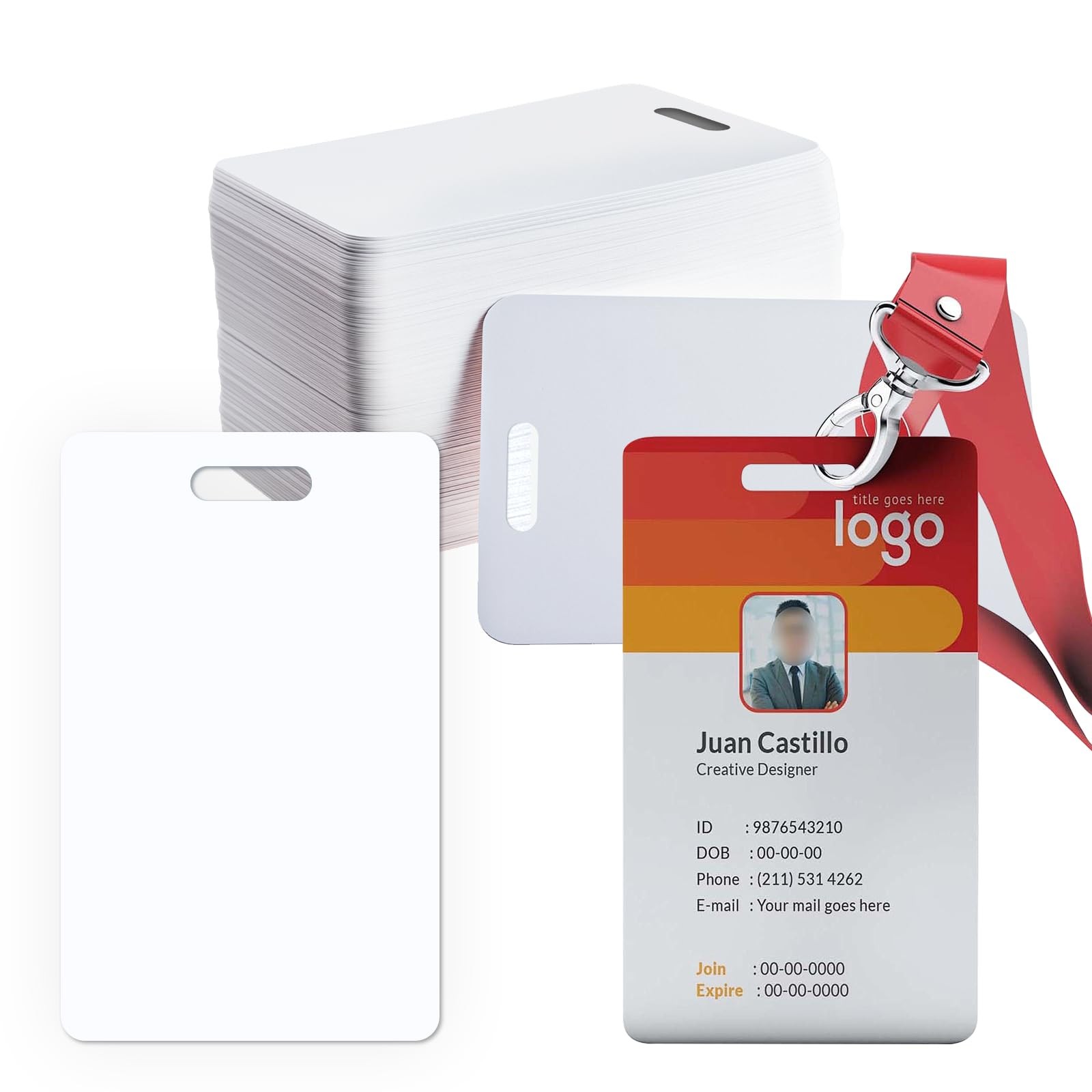100 Pack Premium Blank PVC Cards with Slot 100 Pack, Vertical Punch