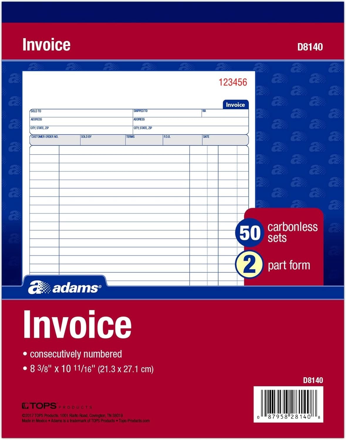 Adams Invoice Book, 8-3/8 x 10-11/16 Inches, 2-Part, Carbonless, White/Canary