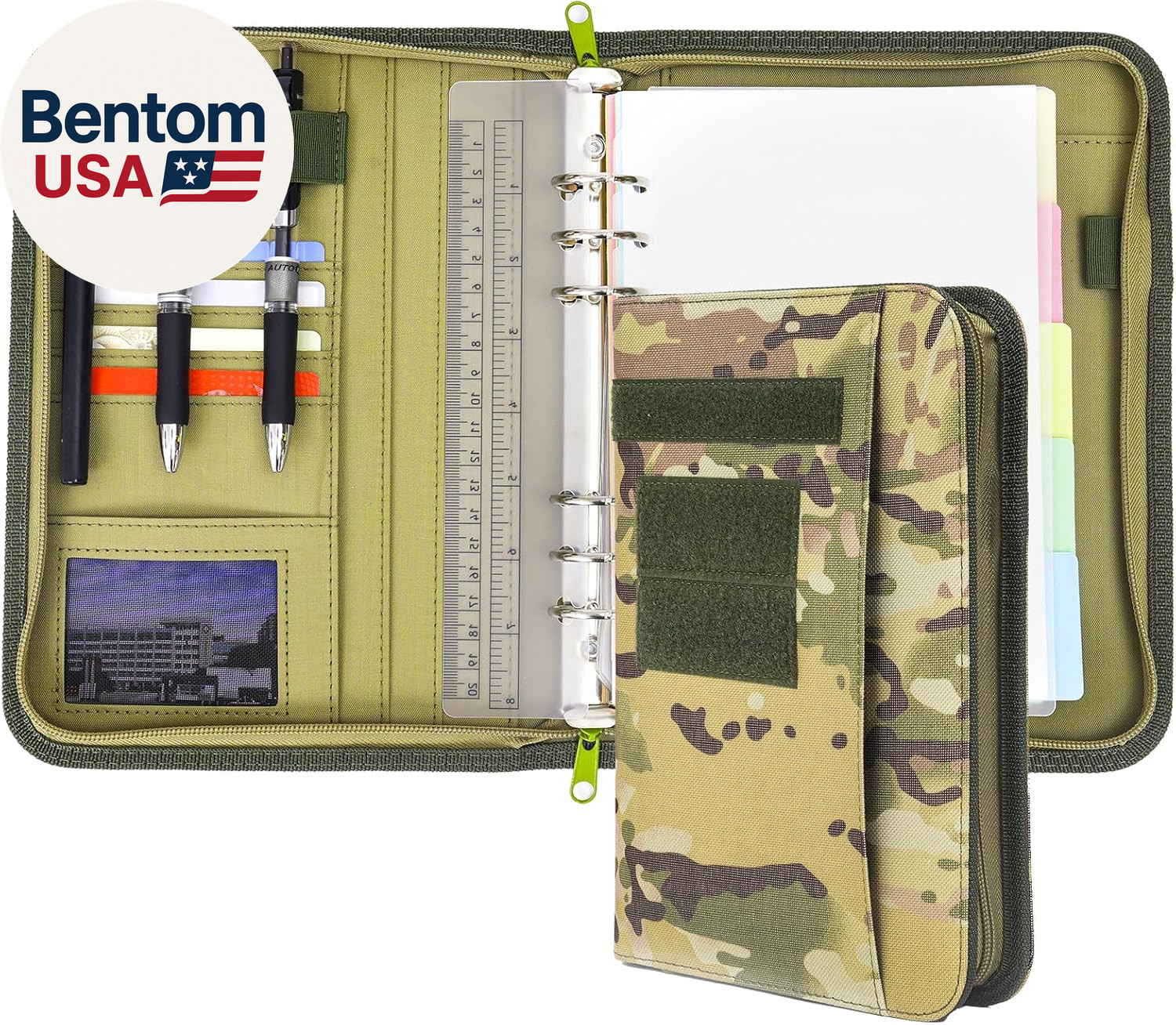 Army Military Padfolio Ring Binder with Zippered Portfolio Organizer and Tactica
