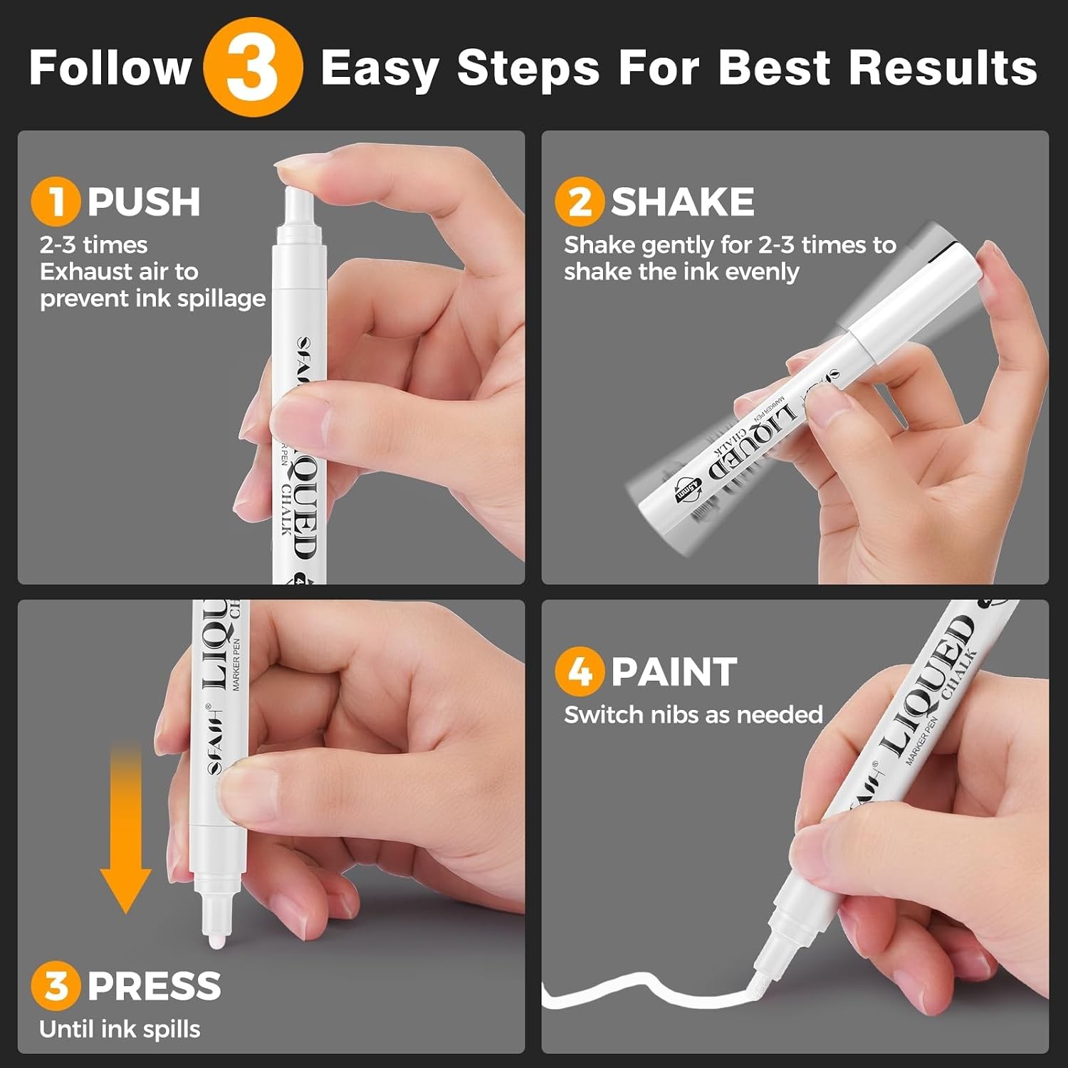 White Liquid Chalk Markers for Blackboard Glass Wet Wipe No Residue Chalk for