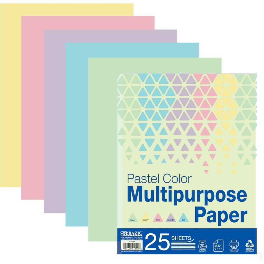 Pastel Color Printer Paper 8.5 x 11 25 Sheets for Inkjet Laser Fax Machines