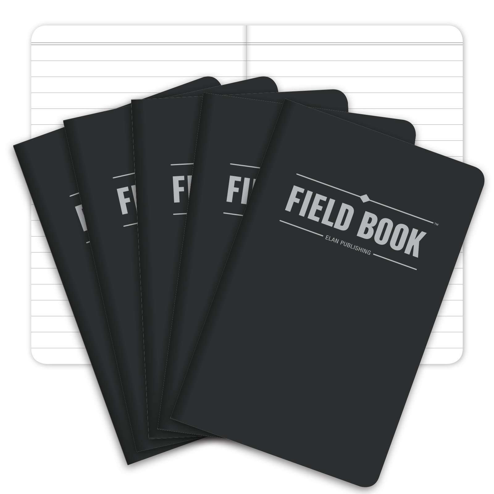 5 Pack Black Pocket Sized Field Notebooks 48 Ruled Pages 3.5X5.5 Inches