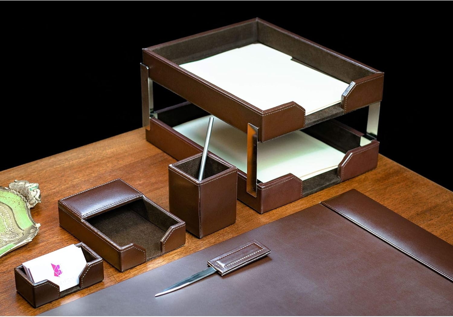 Bonded Leather Desk Set – Luxury Leather Desk Pad & Desk Organization Essentials