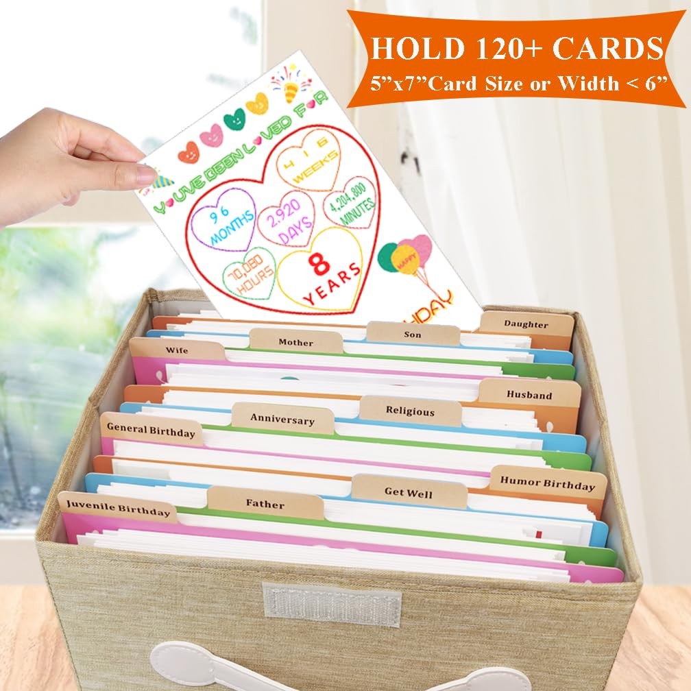 Greeting Card Organizer Storage Box With 16 Pcs Adjustable Dividers Storing 12