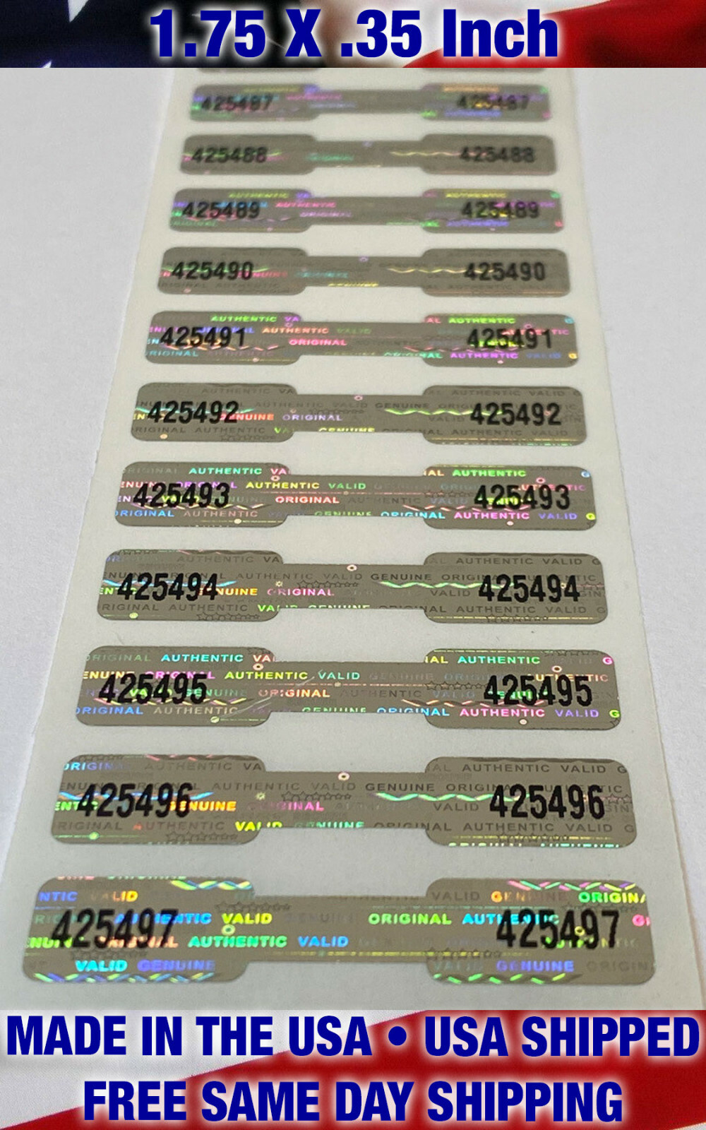 1000 SERIAL NUMBERED TAMPER SECURITY VOID HOLOGRAM DOGBONE LABELS SEALS STICKERS