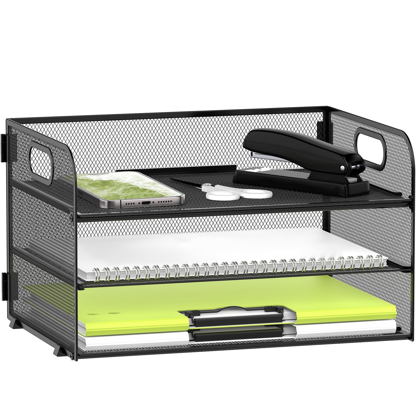 Mesh Paper Organizer Tray, 3 Tier File Holder For A4 Documents, Black