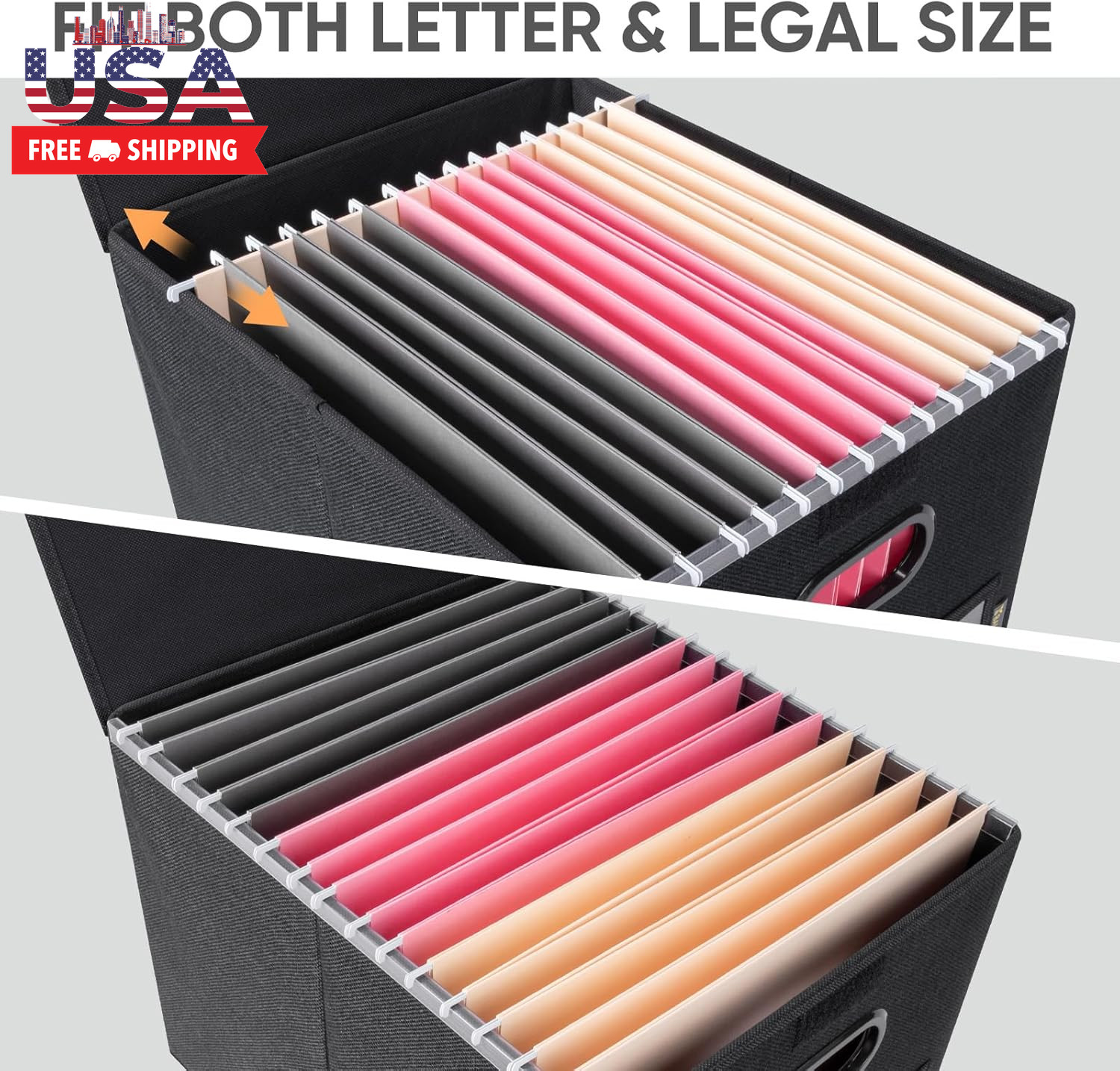 File Organizer Box with Lid, Collapsible File Folder Organizer with Plastic Slid