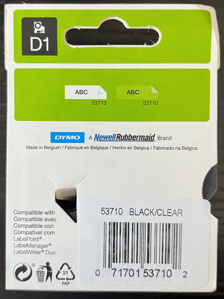 Dymo D1 Label Cassette (53710) 5 PACK -Black on Clear Teape – FAST FREE SHIPPING