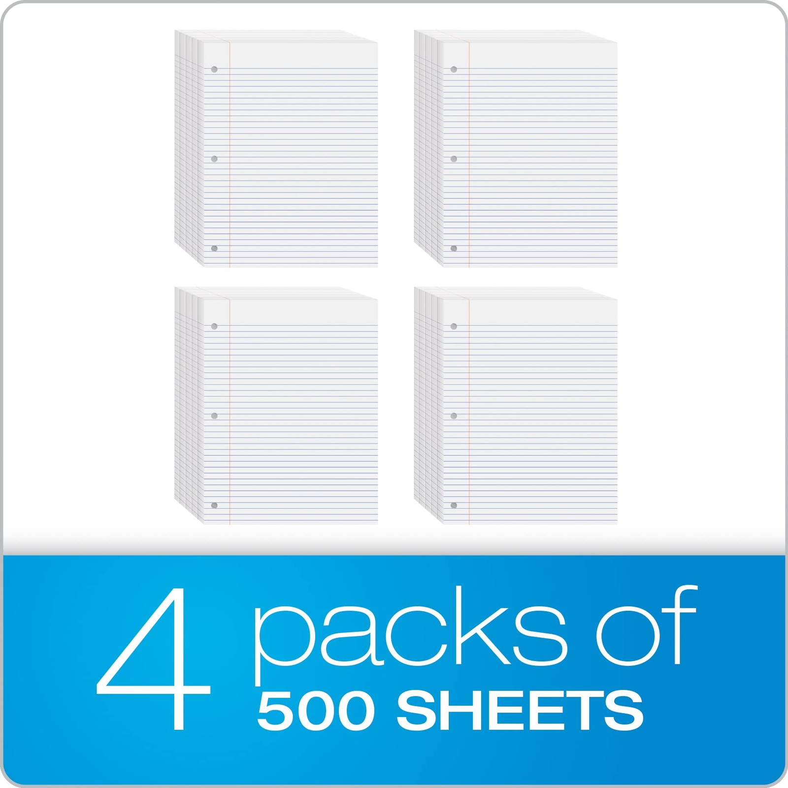 2000 Sheets College Rule Loose Leaf Paper, 8.5″ x 11″, 3-Hole Punched, 4 Packs