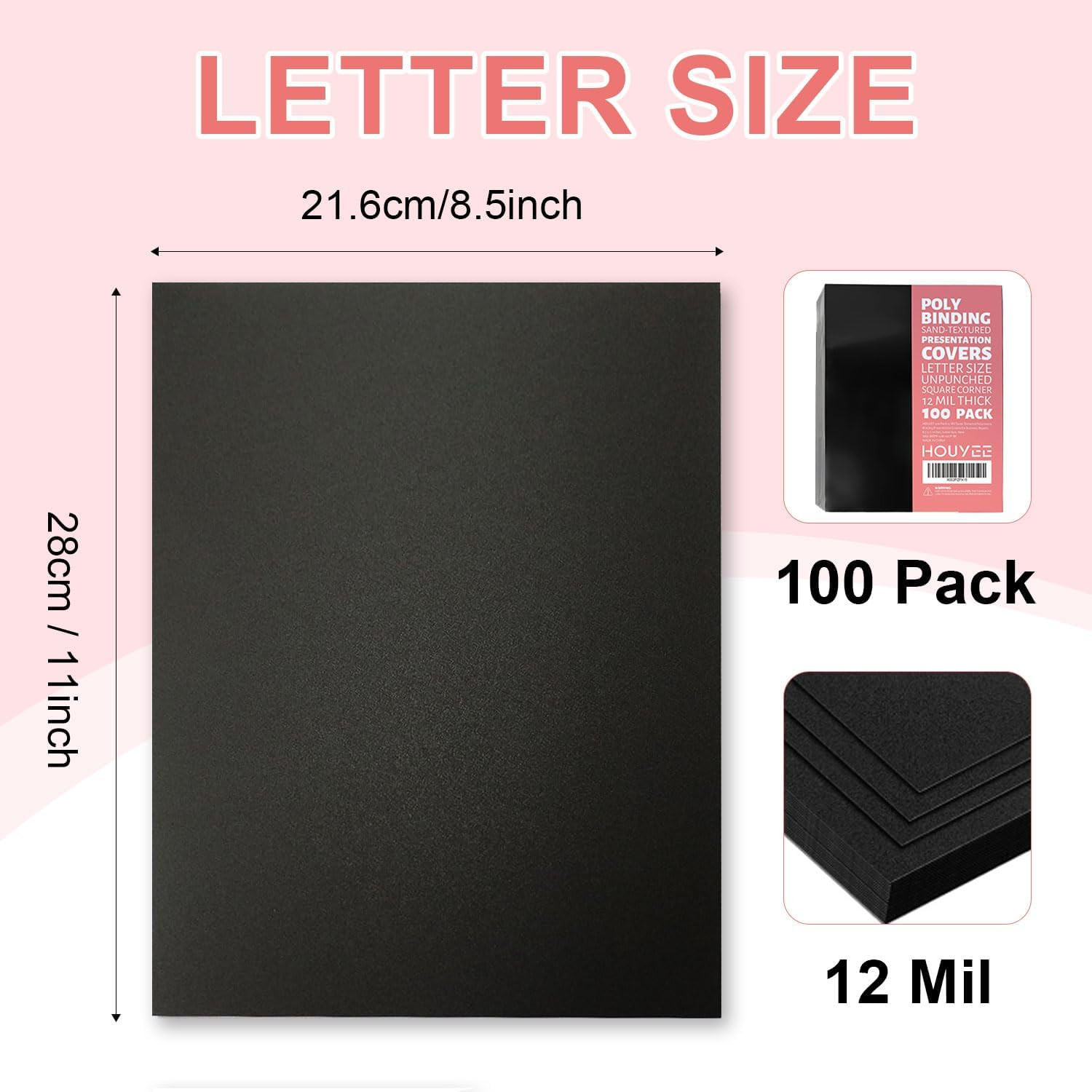 100 Pack 12 Mil Poly Binding Covers,Sand Texture Binding Presentation Covers,8.5
