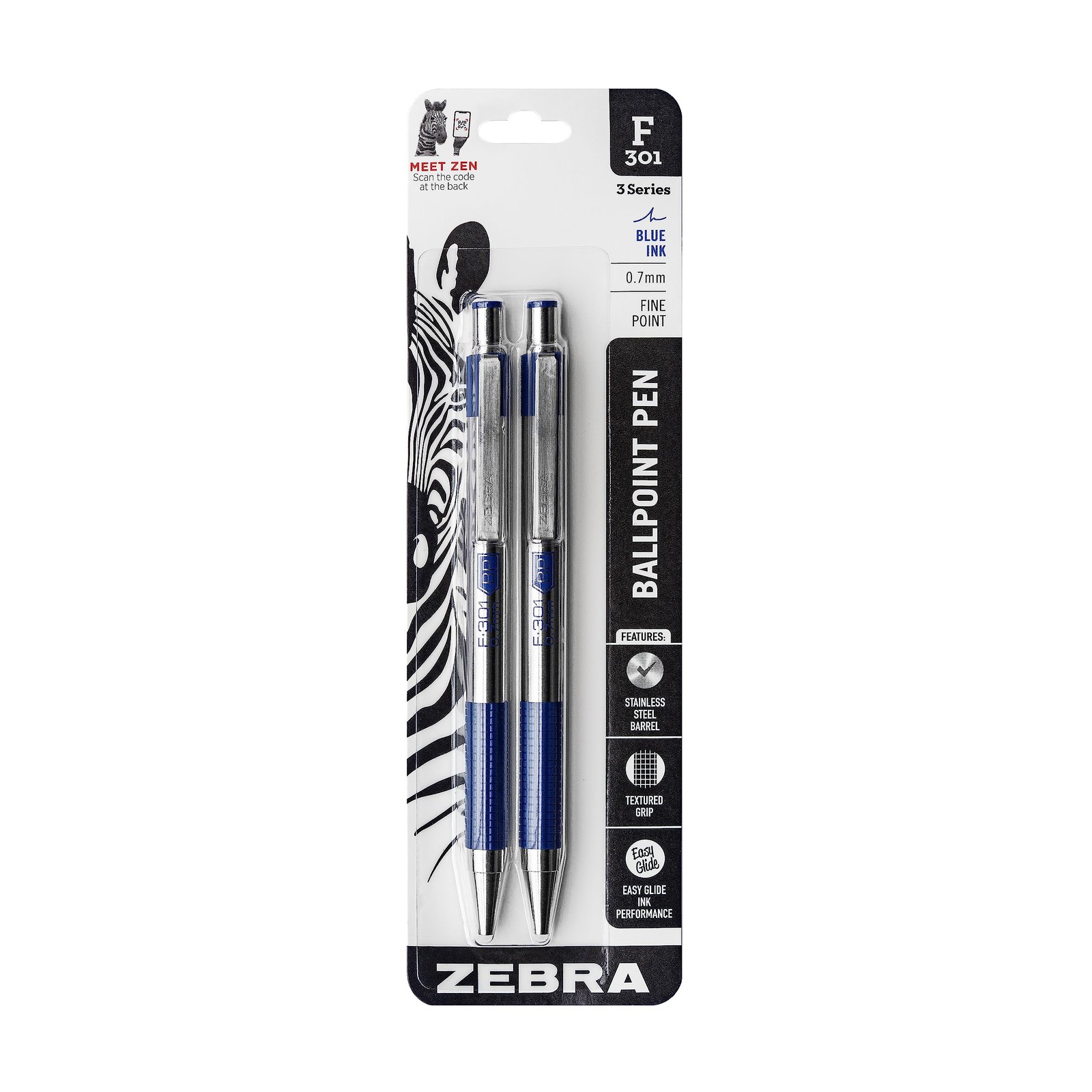 Zebra Pen F-301 Ballpoint Blue Ink Fine Point 0.7mm 1 Count (Pack of 2),