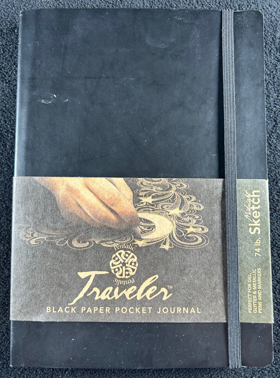 Pentalic Traveler Black Paper Pocket Journal 8×6” 160 acid-free black pages