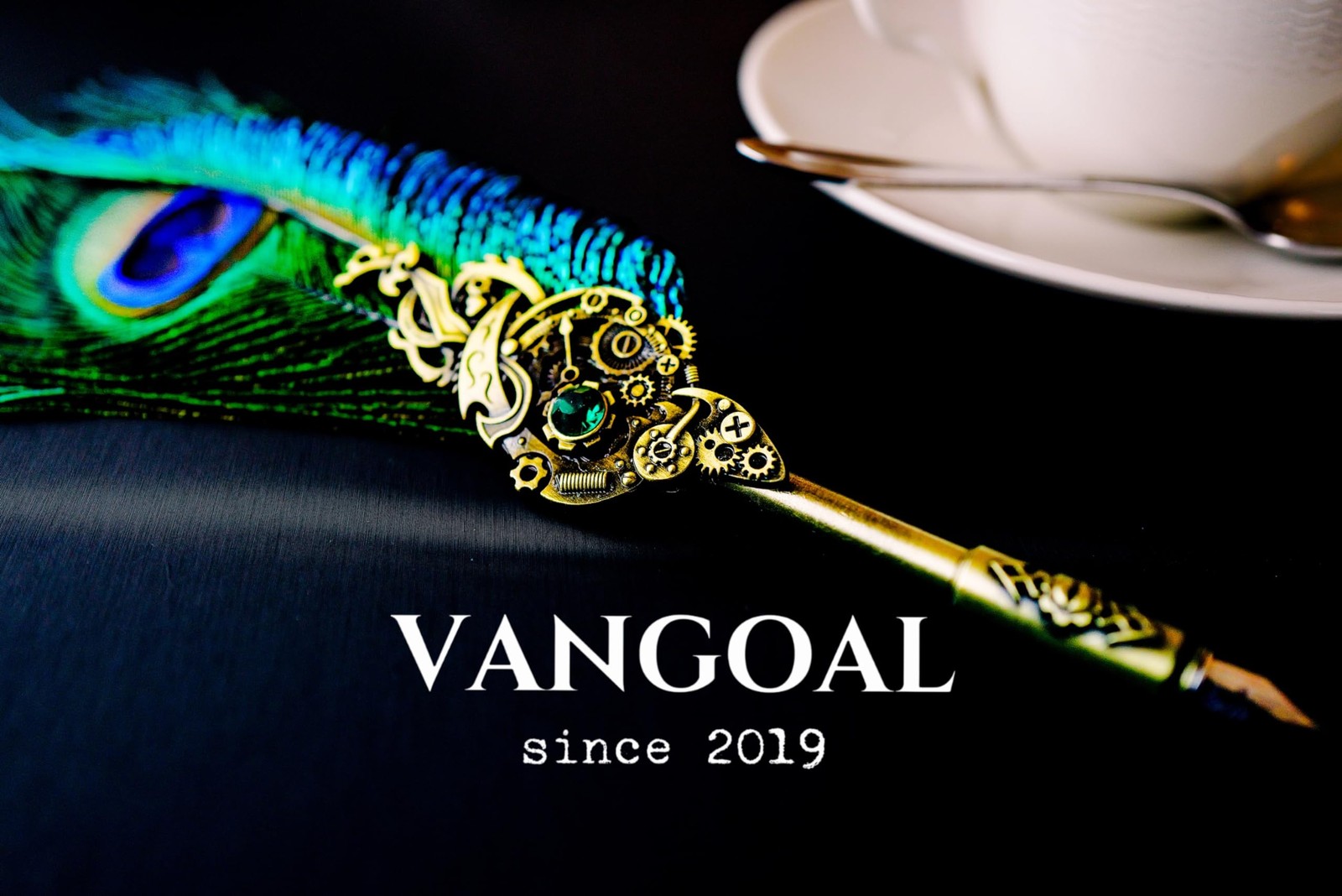 VANGOAL Peacock Feather Pen and 1 Count (Pack of 1), Green(Peacock Feathers)