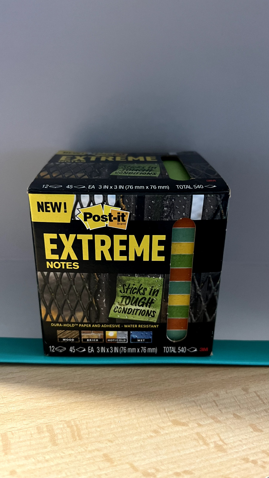 NEW POST IT EXTREME NOTES 3X3 DURA HOLD PAPER AND ADHESIVE WATER RESISTANT 12PK