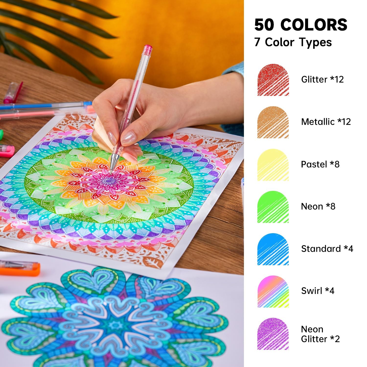 Gel Pens Set 100 Pack 50 Colors 50 Refills Adult Coloring Drawing Markers