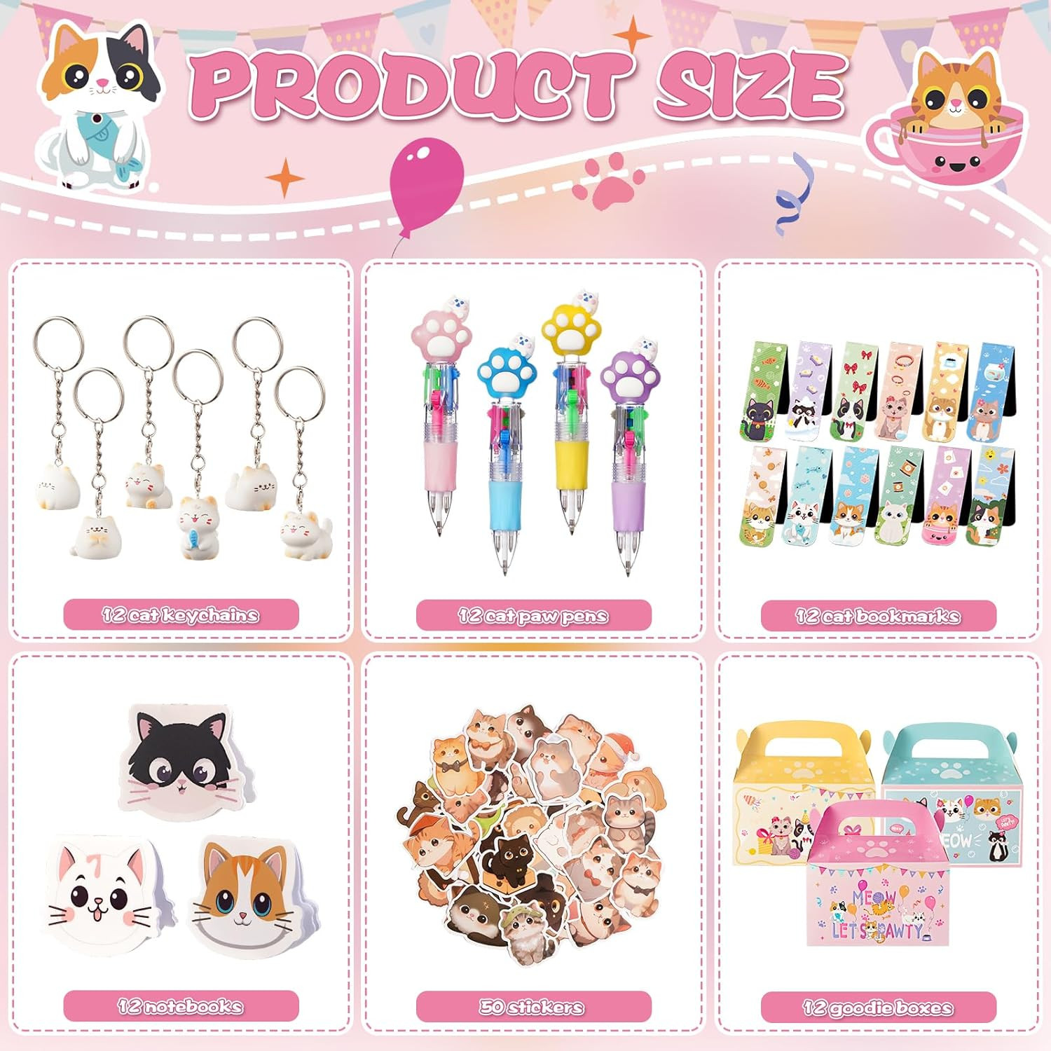 110 Pcs Cat Party Favors Set Return Gifts Bulk Cat Birthday Decorations for Kids