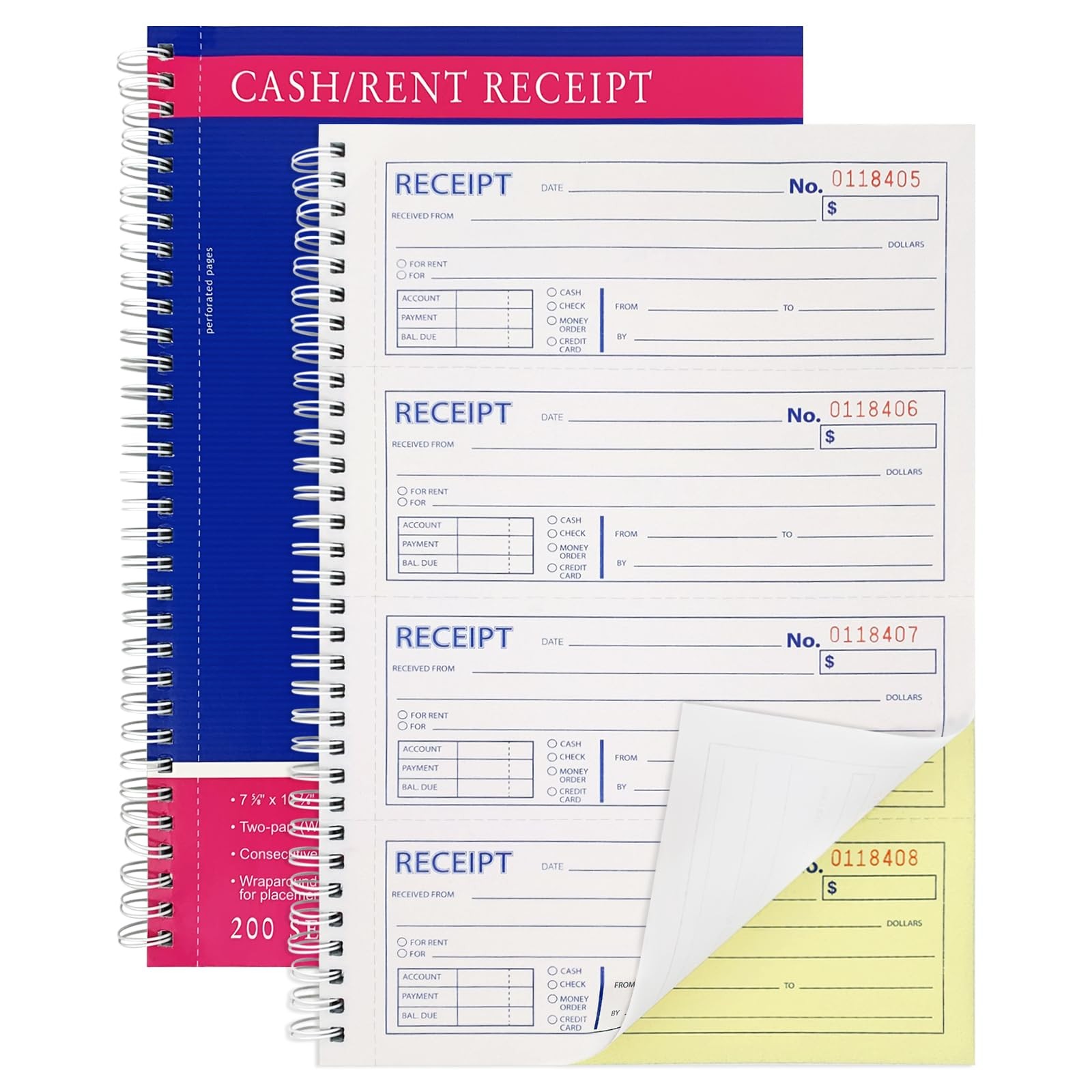 Spiral Money and Rent Receipt Book, 2-Part Carbonless (8.5″x11″), 100…