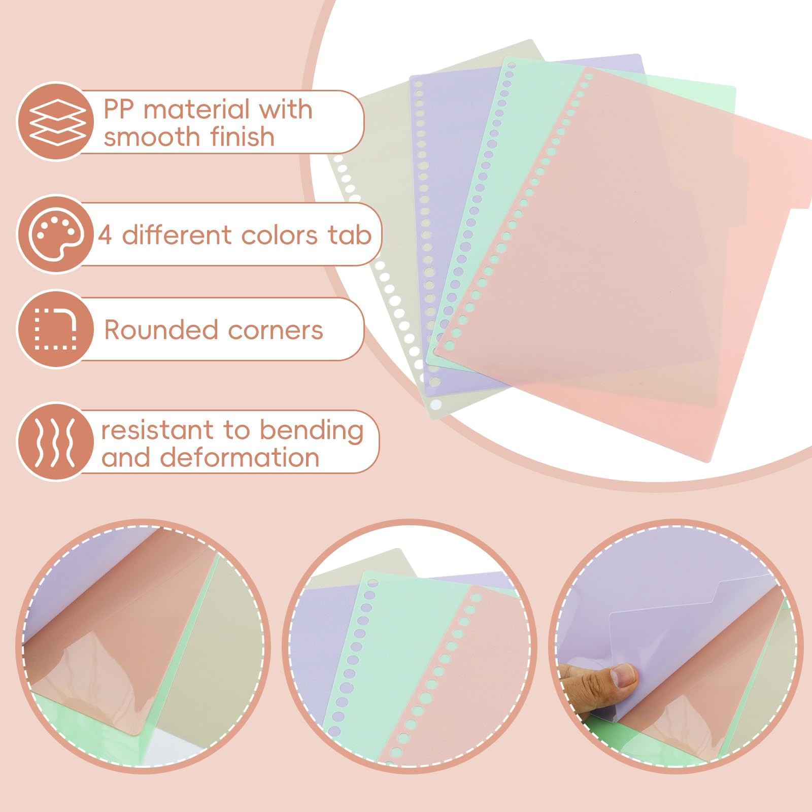 1 Set B5 Plastic Dividers,Index Dividers with 26 Hole Punch,4 Color Tab Divid…