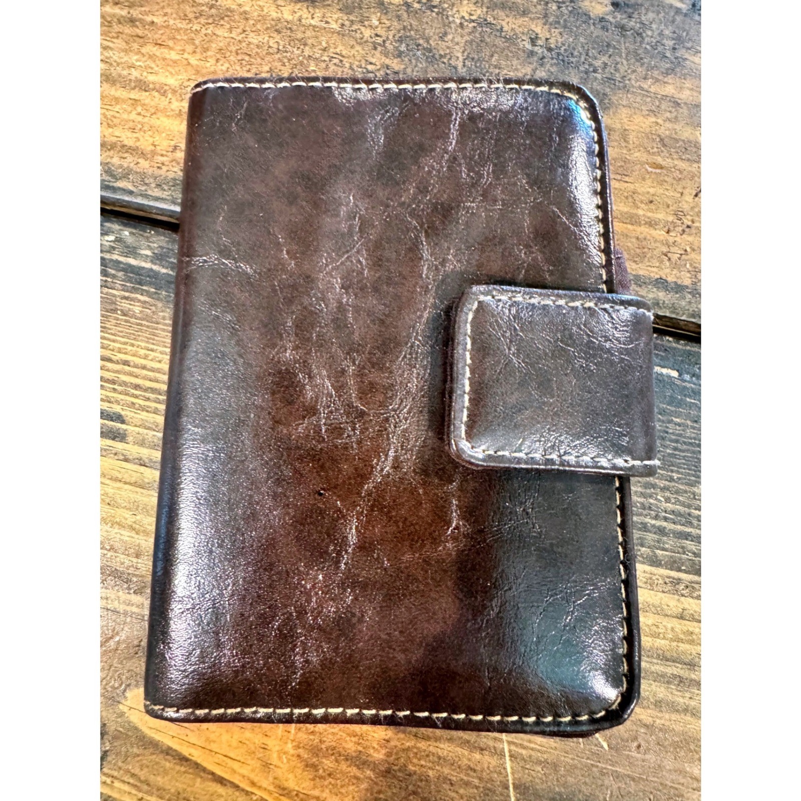 Small Brown Distressed Leather Folio Organizer ID Slot Pen Holder 5.5x4x1