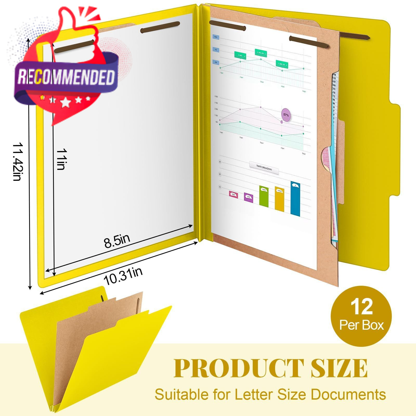 Skyygemm 12 Pack Classification Folders Letter Size Bulk with Divider and 2″…