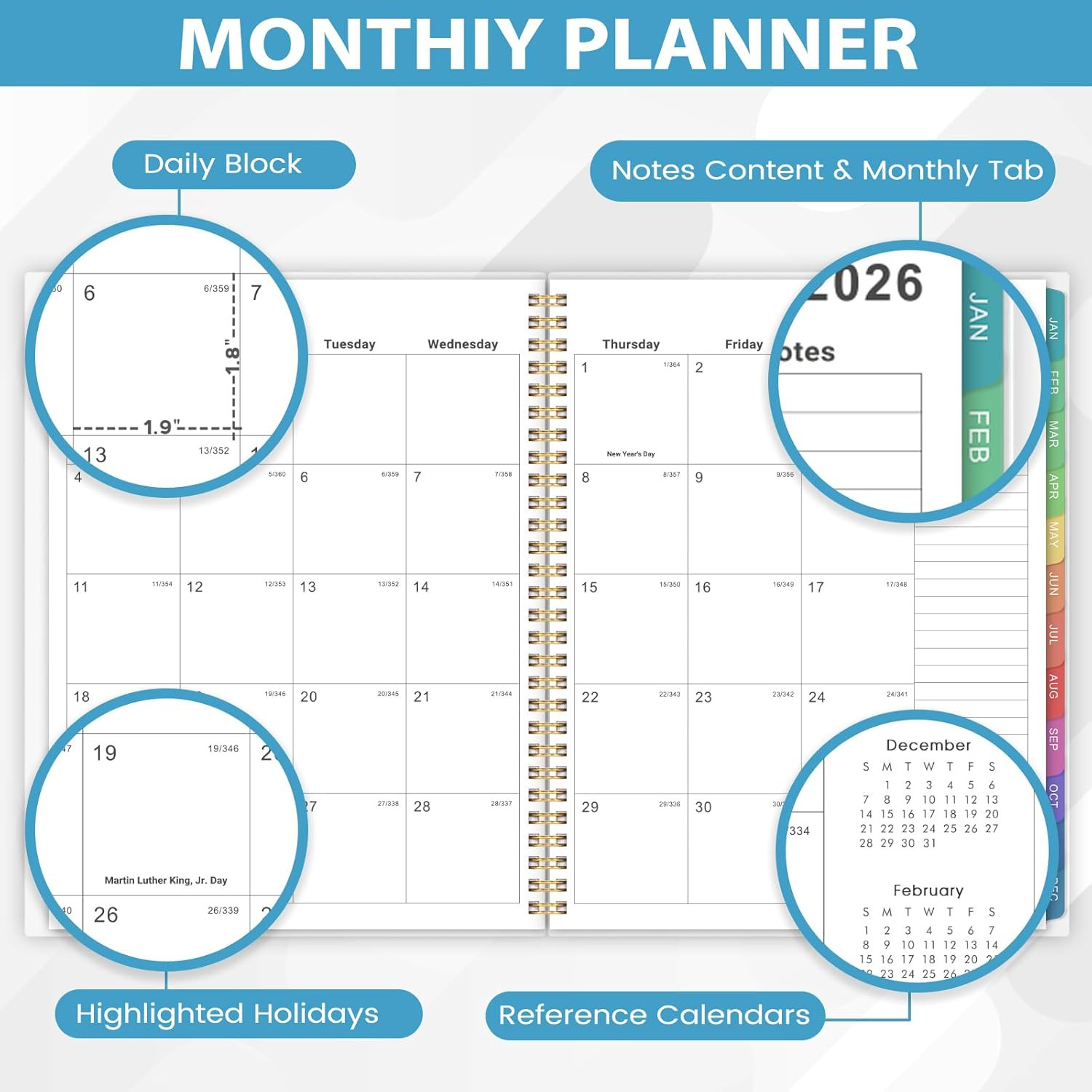 2026 Monthly Planner – Calendar 2026, 8” x 10”, 8×10 inches, black