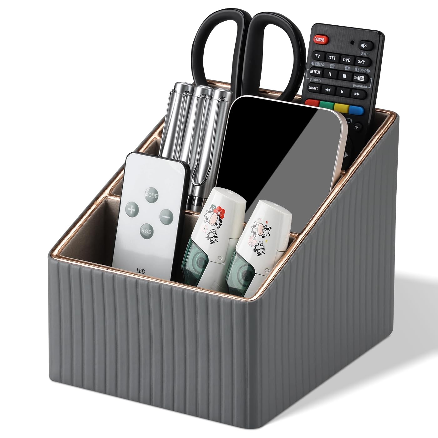 3 Slot PU Leather Remote Controller Holder, Home Sundries Storage Box, TV Gui…