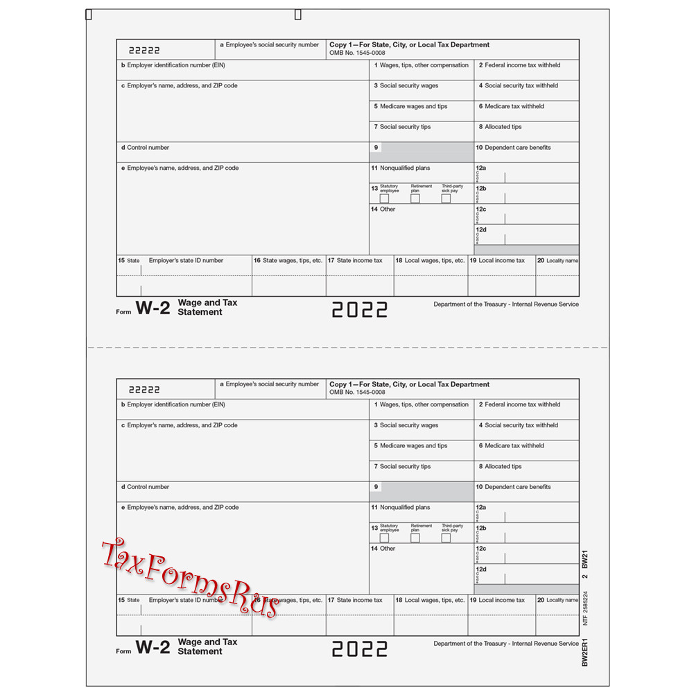2022 IRS Tax Form W-2 Wage Stmts 10 employees LASER +(2)W3 #W2TRADS605 – NO Env