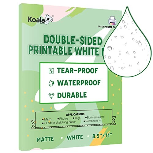 Koala Waterproof Laser Printer Paper 8.5×11 Tearproof Matte White Film 25 Sheets