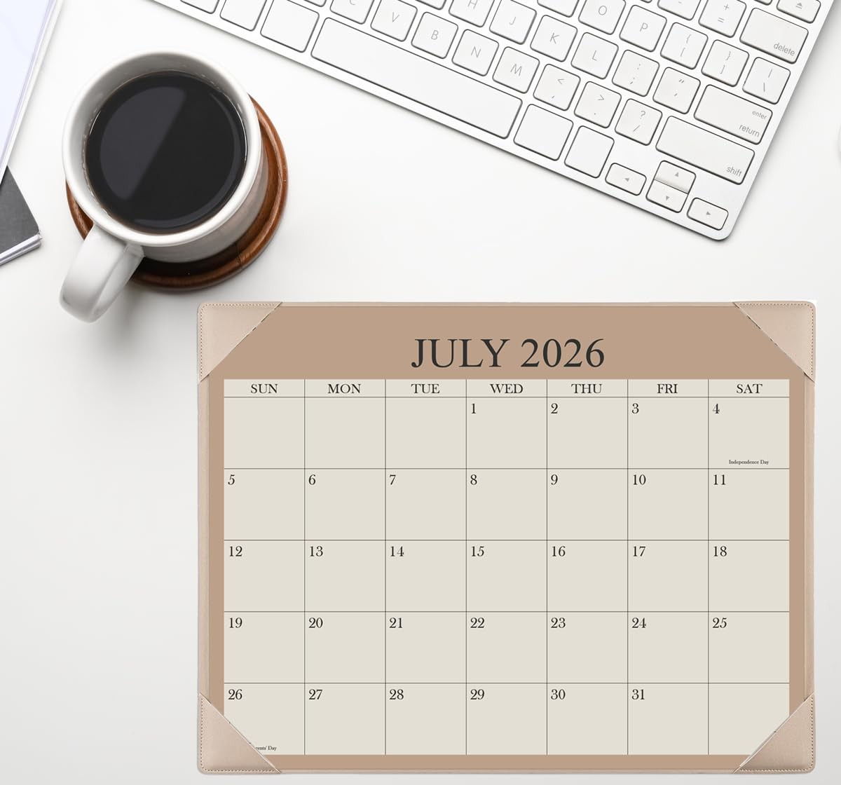 Desk Calendar 2026 with Desktop Mat, 18 Month Small 8.5″ x 11″, Beige