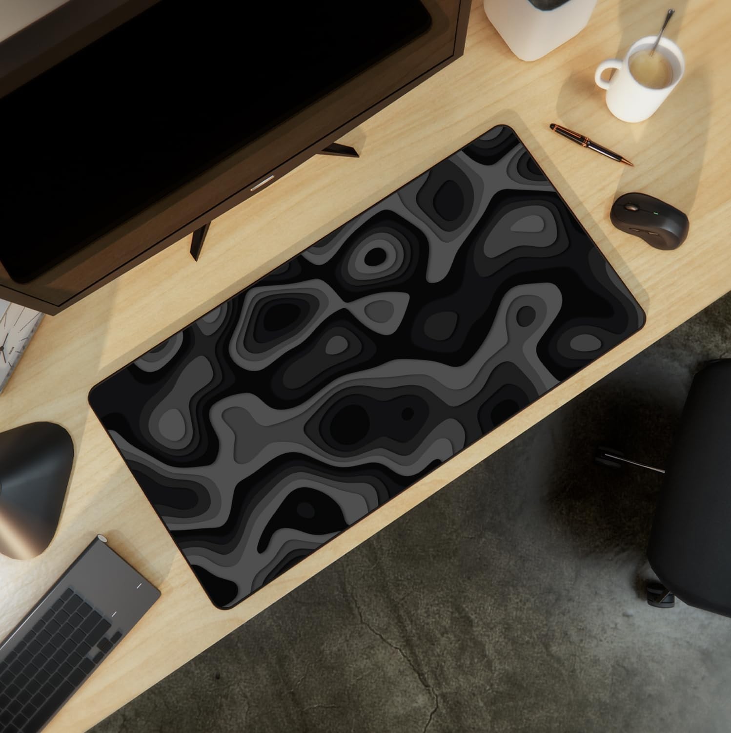 Large Gaming Mouse & Desk Pad with Abstract Pattern, 31 x 15.5 inches, Black