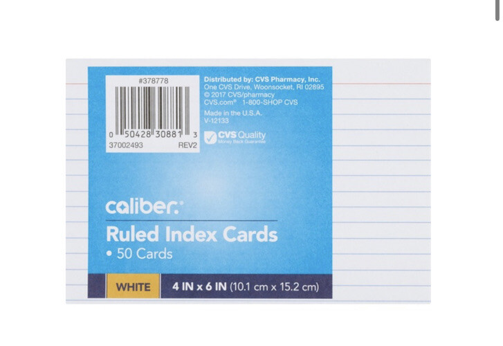 48 Packs – Caliber Ruled Index Cards, 4 in. x 6 in., 50 Cards (2400 Total)