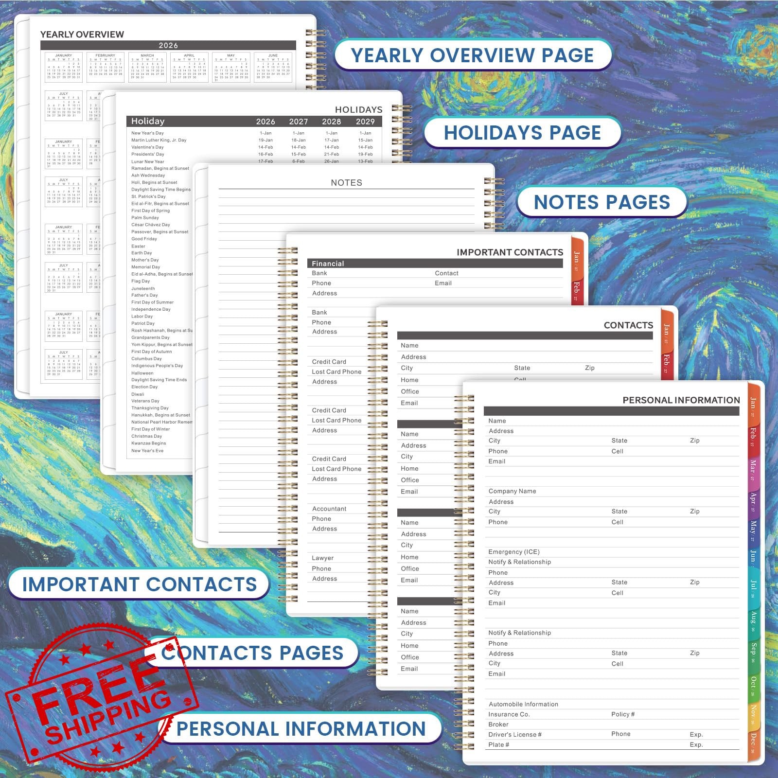 BooQool 3 Year Monthly Planner 2026-2029 Tabs Pocket