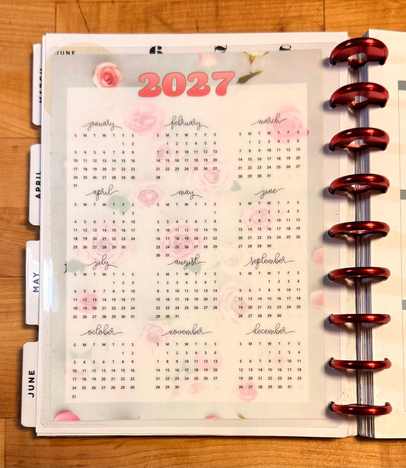 Yearly Calendar 2024-25 Two Sided Dashboard Insert for use with Happy Planner-