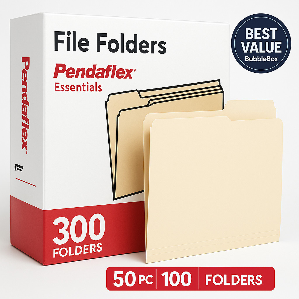Pendaflex Letter File Folders Manila 1/3-Cut Tabs 11 Pt Stock 300 Pack BubbleBox