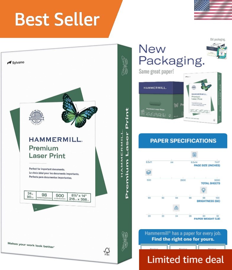Printer Paper, Laser Print 24 lb, 8.5 x 14-1 Ream 5 Sheets – 98 Bright, Made…