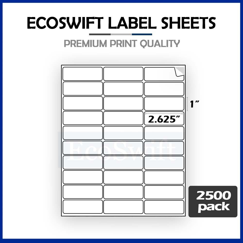 75000 2.625 x1 EcoSwift Laser Address Shipping Adhesive Labels 30/sheet 1 x2 5/8