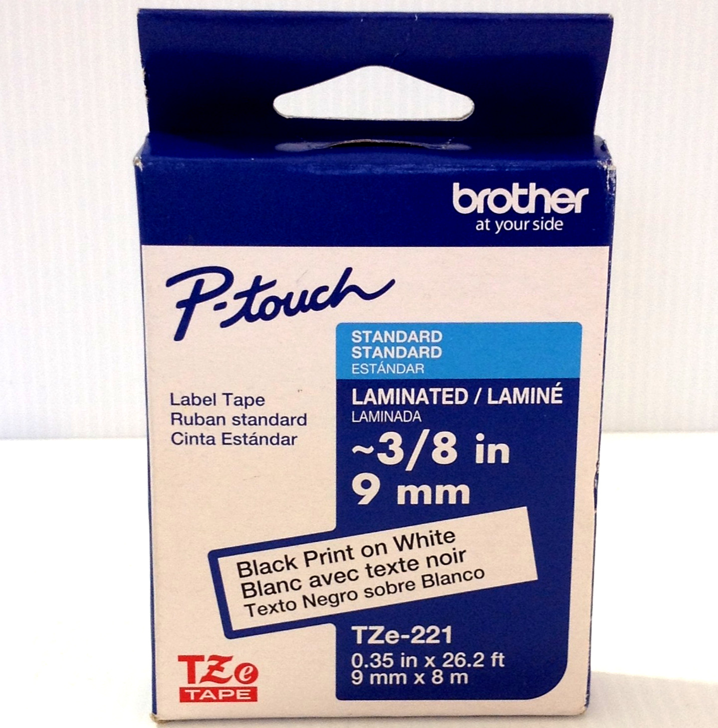 Brother P-Touch TZe-221 BLACK on WHITE Tape 3/8″ X 26.2′ TZe221 PTouch NEW