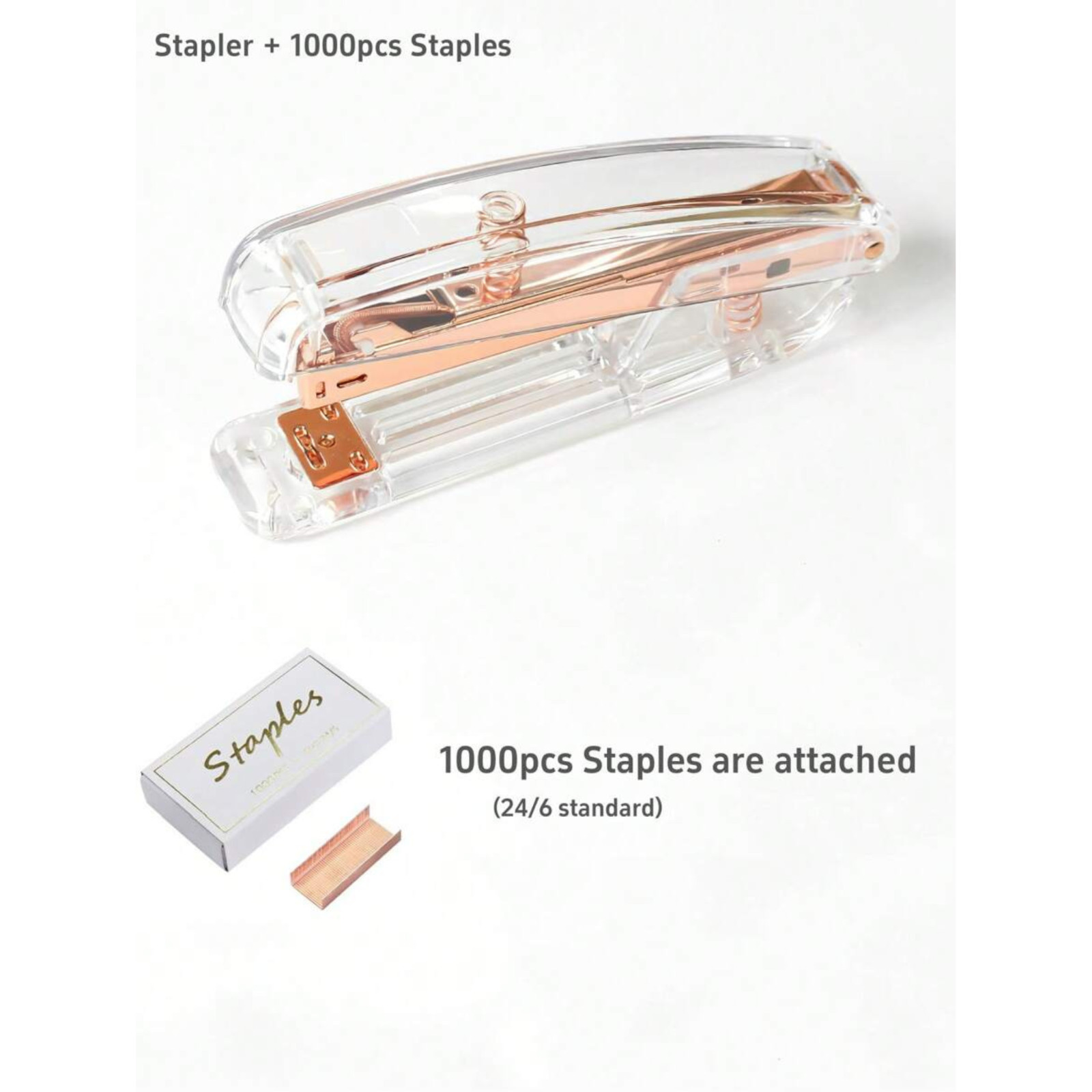 Transparent Stapler Acrylic with 1000pcs Staples 24/6 Office School Binding Tool